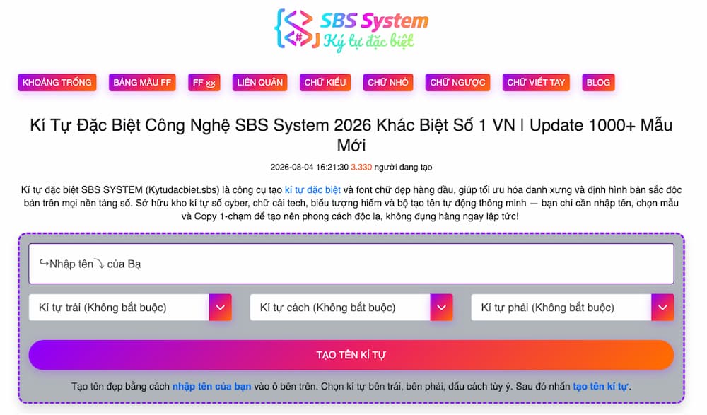 Hành trình phát triển Kí tự đặc biệt SBS SYSTEM: Từ công cụ tiện ích đến thương hiệu số uy tín 1 ky tu dac biet sbs